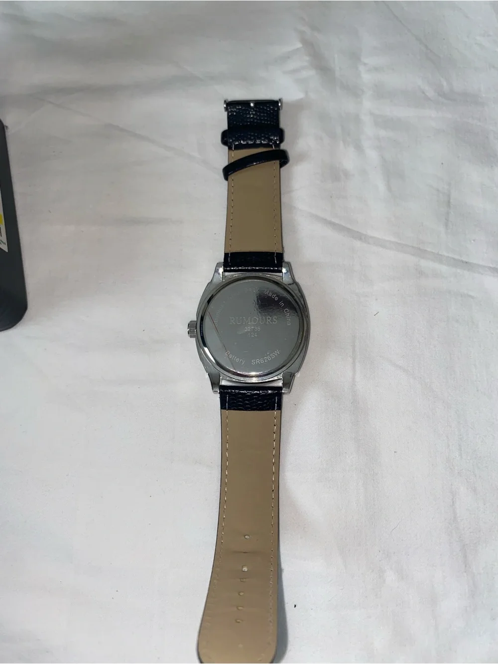 Black Leather Strap Men's Watch with Silver Case **NEEDS BATTERY